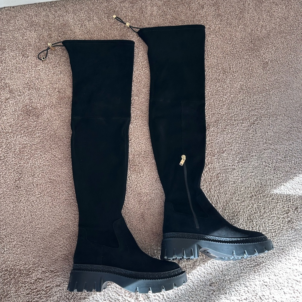 Coach Black Over-the-Knee Suede Lug-Sole Boots